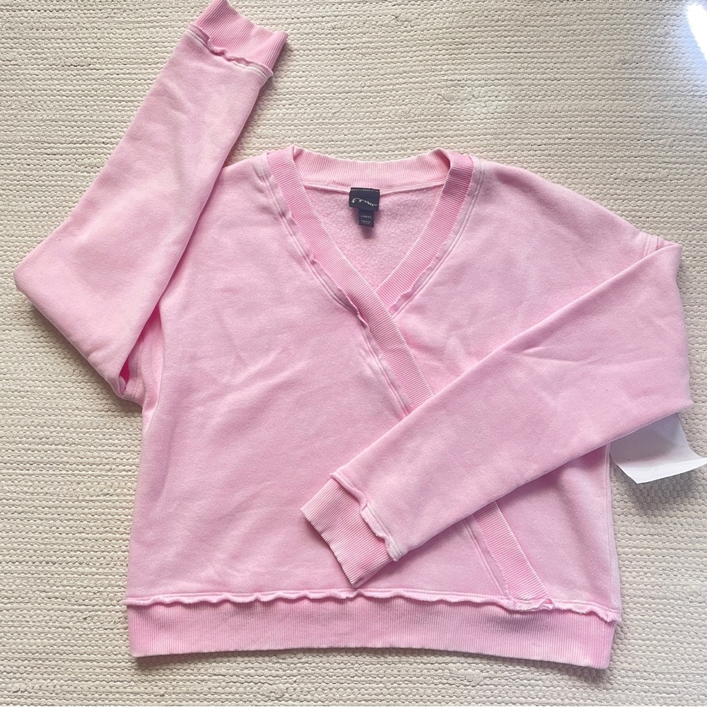 Art Class Girls Fleece Raw Edge Pink V-Neck Sweatshirt Size L (10/12)